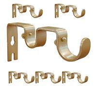 Kowibcl 6PCS Double Curtain Rod Brackets, Fits Up to 1 5/8 inch Rods, Heavy Duty Metal, Wall Mount, Gold