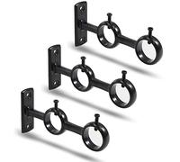 Kowibcl Curtain Rod Bracket, 3Pcs Double Curtain Rod Holders, Double Curtain Rod Bracket For Living Room Bedroom For 1 Inch Rod, Black