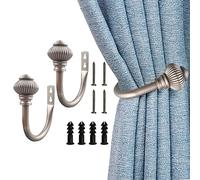 Kowibcl Set of 2 Curtain Holdbacks,Window Treatment Curtain Tiebacks with Screws,Metal Decorative Drapery Hooks,Pewter