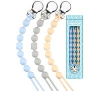 Kowlone Dummy Clips Boys Girls Silicone Soother Pacifier Chain Flexible Binky Holder Set with Texture for Teething Baby Unisex Newborn Dummies 1-Piece Design(Beige,Blue,Grey)