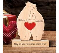 Kowlone Personalized Wooden Bears Family Puzzle Gifts with 1-8 Name We are One, Art Animal Jigsaw Sculpture for Home Decorative Ideas Gift for Birthday Christmas Anniversary Mother's Day Father's Day