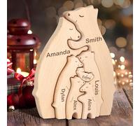 Kowlone Personalized Wooden Bears Family Puzzle Gifts with 1-8 Name We are One, Art Animal Jigsaw Sculpture for Home Decorative Ideas Gift for Birthday Christmas Anniversary Mother's Day Father's Day