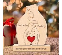Kowlone Personalized Wooden Bears Family Puzzle Gifts with 1-8 Name We are One, Art Animal Jigsaw Sculpture for Home Decorative Ideas Gift for Birthday Christmas Anniversary Mother's Day Father's Day