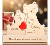 Kowlone Personalized Wooden Cat Family Puzzle with 1-8 Name,Custom Family Name Wooden Base Sculpture Jigsaw Gifts,Wood Animal Decorative for Home Birthday Christmas Anniversary Mother's Father's Day