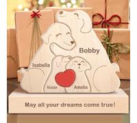 Kowlone Personalized Wooden Dog Family Puzzle with 1-8 Name,Custom Family Name Wooden Base Sculpture Jigsaw Gifts,Wood Animal Decorative for Home Birthday Christmas Anniversary Mother's Father's Day