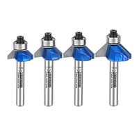 KOWOOD Plus Round-Over Edging/45° Chamfer/Core Box/90° V Groove Router Bit Set in C3 Carbide Tipped for Woodwork (45° Chamfer)