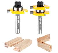 KOWOOD Tongue and Groove Set of 2 Pieces 1/2 Inch Shank Router Bit Set 3 Teeth Adjustable T Shape Wood Milling Cutter