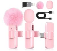 KoXeetech Pink Mini Wireless Microphone for iPhone & Android, Lavalier Microphone with Noise Cancellation, Plug & Play Pink Mic for YouTube, TikTok, Podcast, Live Stream