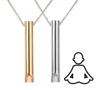 KOXLONG 2PCs Stainless Steel Breathing Necklace for Meditation, Anxiety & Stress Relief, Portable Mindfulness Jewelry with Whistle Design, Gift for Women Men (Gold Silver)