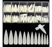 KOXXIAMOQ 240 Pcs Natural Stiletto Fake Nail Tips, No C Curve Soft Gel Full Cover Nail Tips for Extensions, Press on Nails, Long Acrylic False French Nails Traceless (natural)
