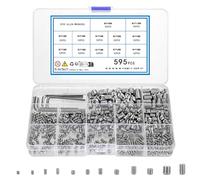 KOXXIAMOQ 595 Pcs Grub Screws Assorted, M3 M4 M5 M6 M8 Stainless Steel Metric Cup Point Grub Screws for Door Handles, Hex Head Socket Set Screw Mixed(595)
