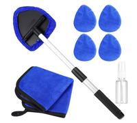 KOXXIAMOQ 7 Pcs Car Windscreen Cleaner Tool, Car Window Cleaner Kit, 180° Swivel Car Windshield Cleaning Tools, Expandable Car Windshield Cleaner Tool, with 4 Microfiber Pads, 1 Spray Bottle, 1 Towel