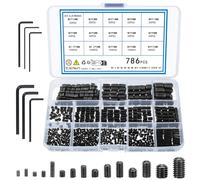 KOXXIAMOQ 786 Pcs Grub Screws Assorted, M2.5 M3 M4 M5 M6 M8 Carbon Steel Metric Cup Point Grub Screws for Door Handles, Hex Head Socket Screw Set Mixed(786)