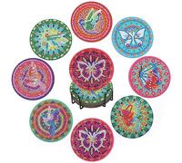KOXXIAMOQ Diamond Art Coasters Set of 8, 5D Diamond Crafts Painting Coasters, Bird DIY Diamond Art Painting Kits for Adults Kids, Round Drink Coasters for Coffee Beer Tea Cup Mug Car Drinks（5）