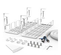 KOXXUD Under Desk Cable Management Tray Kit, No Drill Table Cable Basket for Storing Extension Cords, No Screws Tidy Wire Organiser Clamp for Home, Office, Internet Cafe, Kitchen (White, 2PCS)