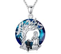 KoyeKei 925 Sterling Silver Opal/Turquoise/Moonstone/Moss Agate Pendant Cremation Jewellery Keepsake Gifts for Women, Medium, Sterling Silver, Crystal
