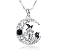 KoyeKei 925 Sterling Silver Witch Knot Fairy Sun and Moon Cat Raven Hecat Lilith Tetragrammaton Space Pendant Witches Triple Moon Necklace Gothic Jewelry Gift for Women, Sterling Silver, No Gemstone