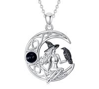 KoyeKei 925 Sterling Silver Witch Knot Fairy Sun and Moon Cat Raven Hecat Lilith Tetragrammaton Space Pendant Witches Triple Moon Necklace Gothic Jewelry Gift for Women