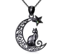 KoyeKei 925 Sterling Silver Witch Knot Fairy Sun and Moon Cat Raven Hecat Lilith Tetragrammaton Space Pendant Witches Triple Moon Necklace Gothic Jewelry Gift for Women