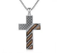 KoyeKei Eagle/Cross/Star American Flag Necklace for Women 925 Sterling Silver Silver/Gold/Black American Flag Pendant 4th of July Jewelry for Wife Sister Girlfriend, Medium, Sterling Silver，Wood, wood