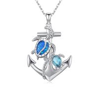 KoyeKei Sea Turtle Jellyfish Dolphin Mermaid Compass Steering Wheel Necklace 925 Sterling Silver Anchor Navy Ocean Jewelry Beach Gifts for Men and Women, /, Sterling Silver, Opal