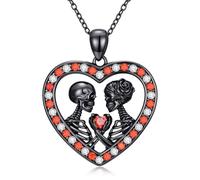 KoyeKei Skull Necklace for Women Men 925 Sterling Silver Rose Heart/Sword Cross/Couple Skeleton/Crystal Bat/Raven Moon Pendant Gothic Jewelry Gifts Halloween Birthday, normal, Sterling Silver, No