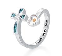KoyeKei Turquoise/Opal/Abalone/Zircon Cross Faith Ring 925 Sterling Silver 7/8/9 Size, Sterling Silver, Turquoise
