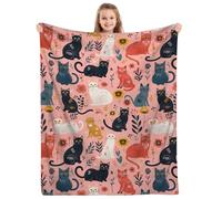 KOYI Cat Blanket, Cute Colorful Cats with Floral Flowers Throw Blanket, Curious Kitten Cat Blanket, Cat Gifts for Women Girls, Cat Lovers Gifts, Cat Mom Gifts, Flannel Cat Blanket for Girls,80"x60"