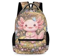 KOYI Cute Axolotl Backpack for Girls Kids, Water Resistant School Bag with Reflective Strip & Side Pockets, 17 Inch, Pink Axolotl, One Size, Animals