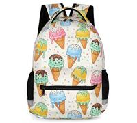 KOYI Cute Food Print Backpack for Kids, Water Resistant School Bag with Reflective Strip & Side Pockets, 17 Inch, Ice Cream, One Size, Animals