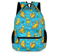 KOYI Cute Food Print Backpack for Kids, Water Resistant School Bag with Reflective Strip & Side Pockets, 17 Inch, Hawaiian Banana, One Size, Animals