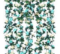 Koyigo 6 Pack 49FT Artificial Fake Rose Garland, Artificial Flower Vine Hanging Rose Garlands for Outdoor Indoor Wedding Wall Badroom Decoration (White Blue)