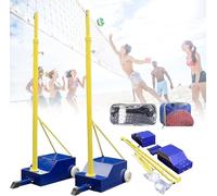 Koyike Heavy Duty Volleyball Poles System, Portable Volleyball Net for Backyard with Wheels, Professional 2-in-1 Badminton Set with Adjustable Height for Adults Kids