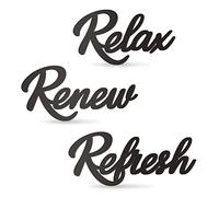 KOYILTD 3 Pieces Bathroom Decor Wooden Bathroom Sign,Relax Renew Refresh Sign (black)