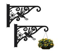 KOYILTD Hummingbird Plant Hangers Indoor and Outdoor Decorative Wall Plant Hooks Black Metal Hooks for Hanging Flower Basket Pot, Bird Feeder, Lantern, Wind Chime (Downward, 2)