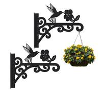 KOYILTD Hummingbird Plant Hangers Indoor and Outdoor Decorative Wall Plant Hooks Black Metal Hooks for Hanging Flower Basket Pot, Bird Feeder, Lantern, Wind Chime (Upward, 2)