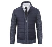 Koyojpoe Autumn and Winter Men's Cardigan Sweater, Foreign Trade Knitted Jacket, Stand-up Collar Thickened and Plush Men's Coat.,Navy Blue,L