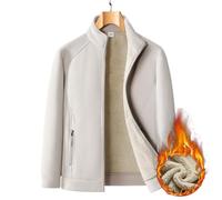 Koyojpoe Men's Thermal Fleece Jacket Stand Collar Polar Fleece Outerwear For Hiking Camping Unisex Couple's Outdoor Sportswear.,Brushed Beige,5XL