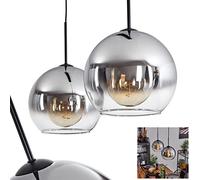 Koyoto Hanging lamp, Hanging lamp Made of Metal/Glass in Black/Smoke/Clear, 2-Flame lamp in Vintage/Retro Design with Glass lampshades (Ø 25 cm), Height max. 146.5 cm, 2 x E27, Bulbs not Included