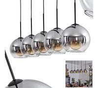 Koyoto Hanging Light, Hanging Light Made of Metal/Glass in Black/Smoke/Clear, 5-Flame lamp in Vintage/Retro Design with Glass lampshades (Ø 20 cm), Height max. 152.5 cm, 5 x E27, Bulbs not Included