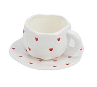 Koythin 10oz Ceramic Mug With Saucer, Small Red Heart Couple Latte Tea Cup