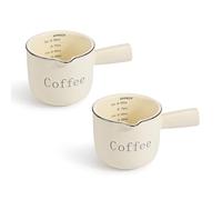 Koythin 2 Pieces Espresso Measuring Cup, Ceramic Pitcher Milk Mug, Espresso Cups with Handle, Espresso Shot with V-Shaped Mouth, Accessories Milk Frothing Pitcher (2 Beige)