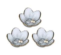 Koythin 3-Piece Glass Jewelry Tray, Small Trinket Holder for Necklace Bracelet Earring, Ring Holder for Bathroom, Aesthetic Trinket Dish, Flower Nightstand Decor for Girl Mom Women (Grey)