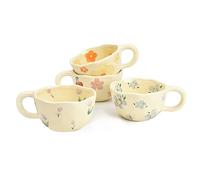 Koythin 4-Piece Ceramic Coffee Mugs, Creative Flower Mug for Office and Home, 8.5 oz/250 ml for Latte Tea Milk (Blue, Orange, Pink, Purple)