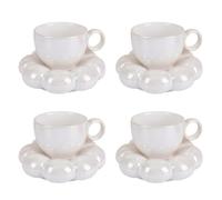Koythin 4 Pieces Ceramic Sunflower Mug Saucer Set, Creative Cute Cup with Cloud Coaster, 6.5 oz/200 ml Aesthetic Mugs for Tea Latte Milk (4 Pearl White)