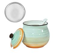 Koythin Ceramic Bacon Grease Container with Strainer, 23 oz Suitable for Storing Frying Oil and Cooking Grease (Cyan and Orange)