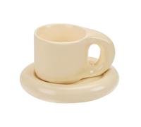 Koythin Ceramic Coffee Chubby Mug Saucer Set, Creative Cute Fat Handle Cup with Saucer for Office and Home, Dishwasher and Microwave Safe, 10 oz for Latte Tea Milk (Milky Apricot)