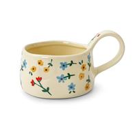 Koythin Ceramic Coffee Mug, Aesthetic Funny Mugs for Milk Cocktails Juice Latte Cappuccino, Cute Teacup with Floral Pattern for Afternoon Tea, 8 oz/230 ml (Blue and Yellow Small Flower)