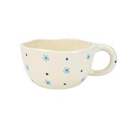 Koythin Ceramic Coffee Mug, Handmade Hot Chocolate Mugs, Cute Cup for Girl Women, Aesthetic Tea Milk Cup with Handle, 8.5 oz/250 ml for Latte, Cocoa, Office, Home (Dot Blue Flower)