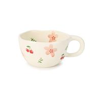 Koythin Ceramic Coffee Mug, Handmade Hot Chocolate Mugs, Cute Cup for Girl Women, Aesthetic Tea Milk Cup with Handle, 8.5 oz/250 ml for Latte, Cocoa, Office, Home (Pink Cherry Flowers)